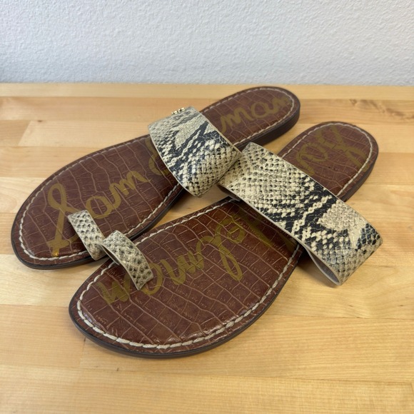 Sam Edelman Snake Print Thong Sandals Brown Embossed Leather Women's Size 9.5M - Picture 2 of 6